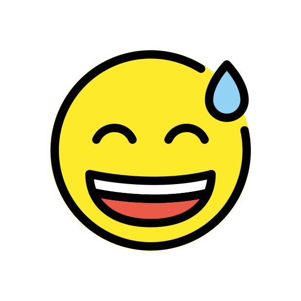 grinning face with sweat - OpenMoji Color Style